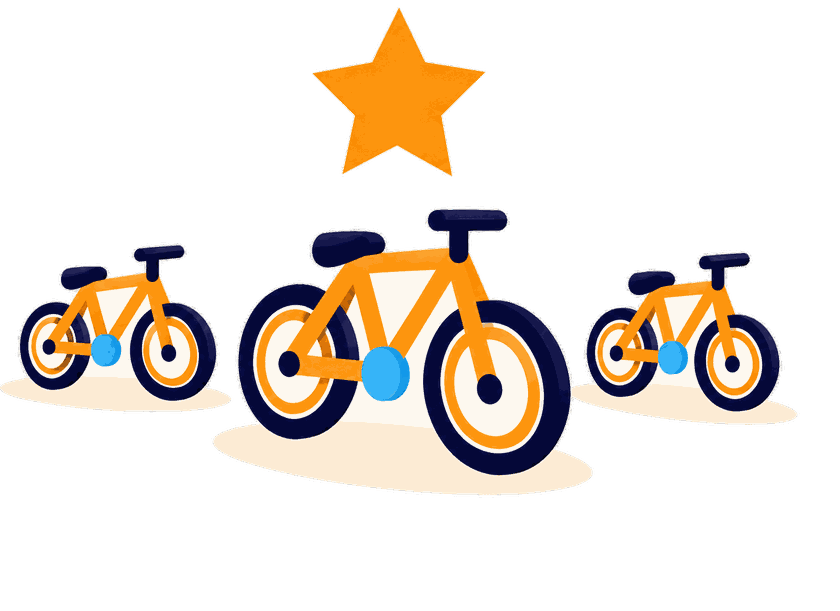 Trois vélos alignés, celui du milieu mis en avant